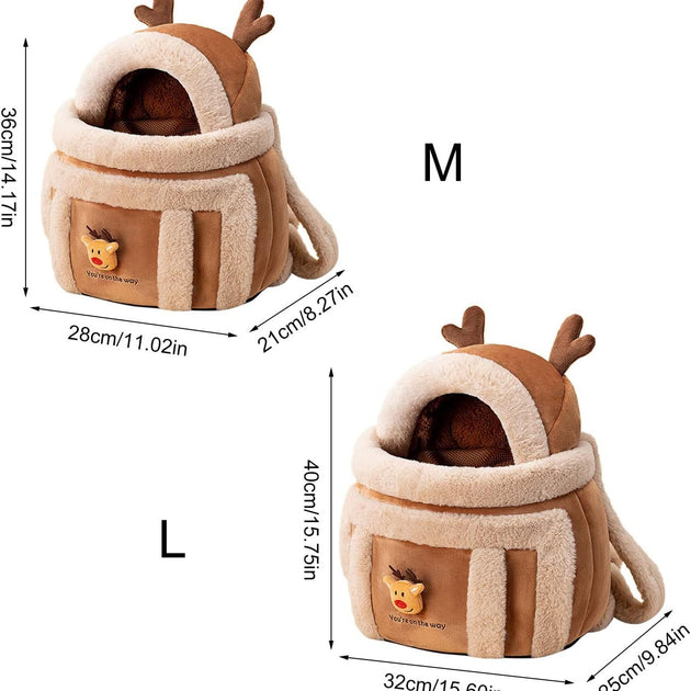 Carrier Bag Backpack Carrier Dog Travel Bag Pet Winter Outdoor Carriers Plush Reindeer Bag With Hand Warmers